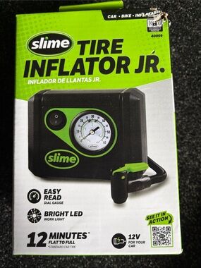 Slime Tire Inflator Jr. Compact 12V Air Pump - Black/Neon Green